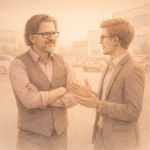 René erhält Feedback von Extern. Mit KI modifiziertes Bild.